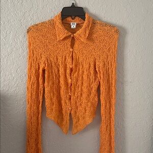 BDG Orange Lace Button-Down Shirt